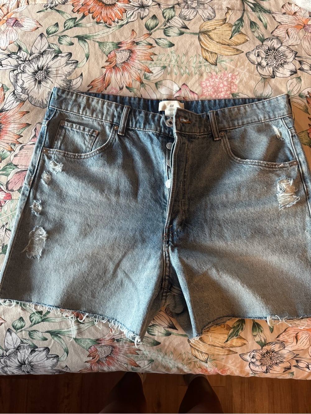 H&M Light Blue Denim Shorts with Frayed Trim